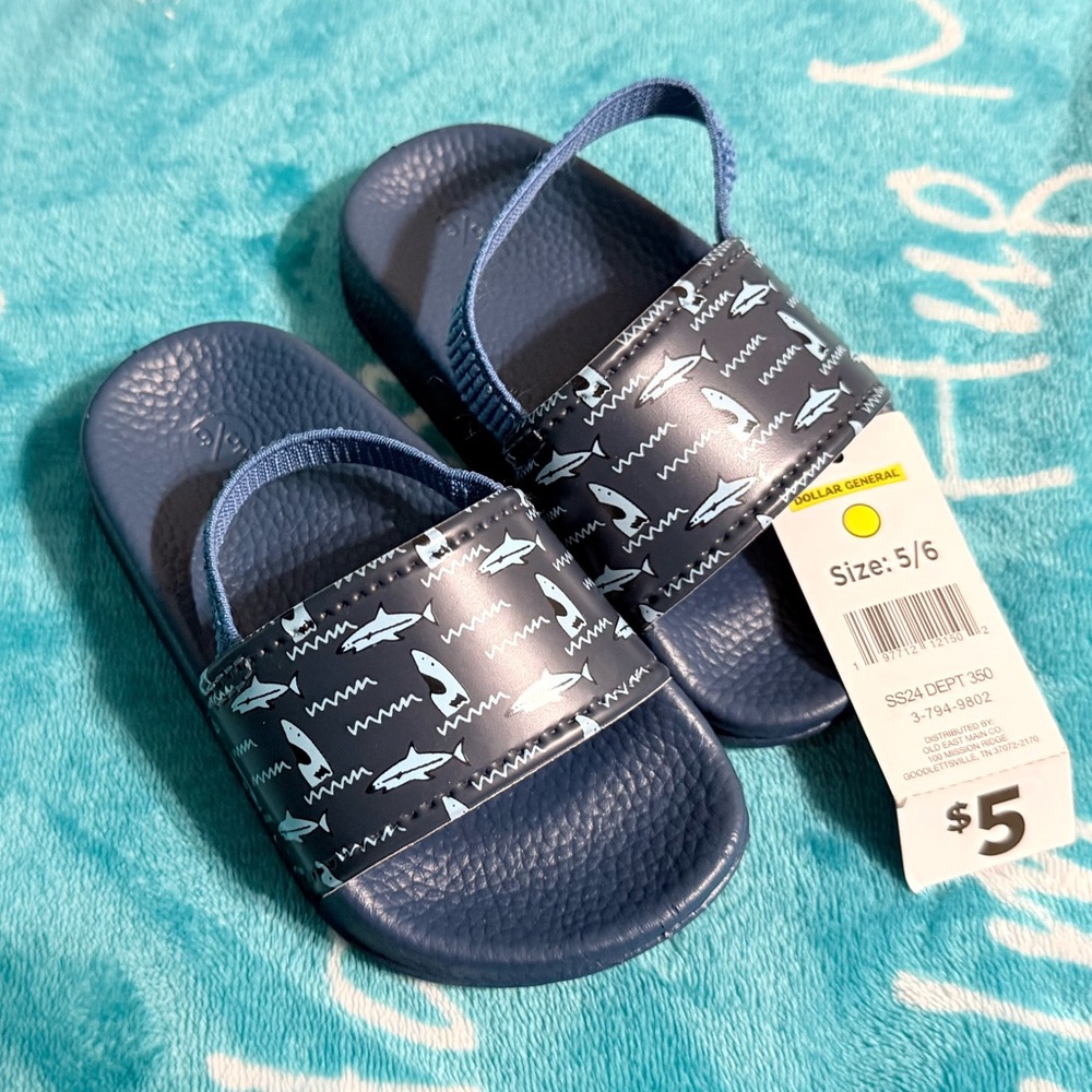 Wonder Nation Navy Shark Slide Sandals
